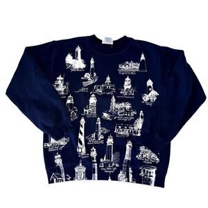 Vintage Marushka Handprints Navy Unisex Lighthouse Sweatshirt Size Small